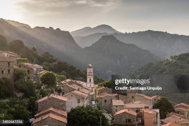 the village of ota at sunrise - corsica france stock pictures, royalty-free photos & images