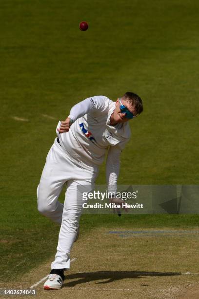 Dom Bess of Yorkshire in action during the LV= Insurance County Championship match between Hampshire and Yorkshire at Ageas Bowl on June 13, 2022 in...