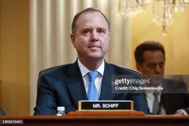 Rep. Adam Schiff attends a hearing by the Select Committee to Investigate the January 6th Attack on the U.S. Capitol in the Cannon House Office...