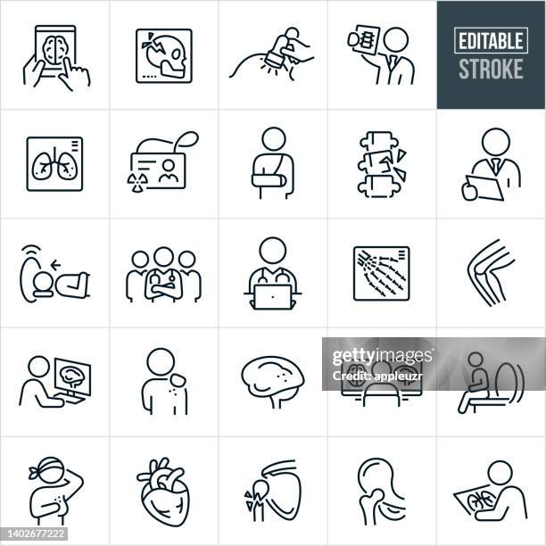 ilustrações de stock, clip art, desenhos animados e ícones de radiology thin line icons - editable stroke - tomografia por emissão de positrões