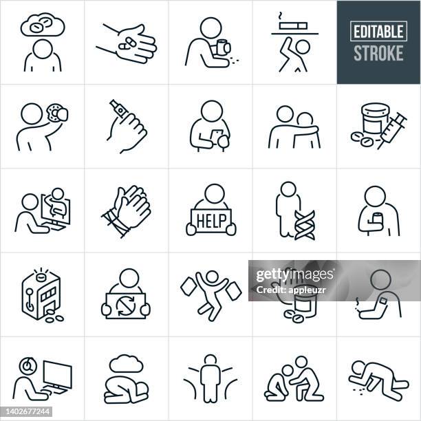 bildbanksillustrationer, clip art samt tecknat material och ikoner med addiction thin line icons - editable stroke - rök