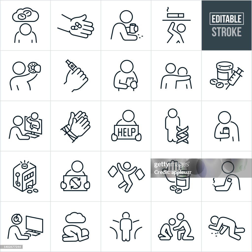 Addiction Thin Line Icons - Editable Stroke