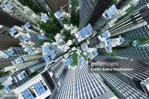 sustainable futuristic cityscape - dynamic architecture stock pictures, royalty-free photos & images