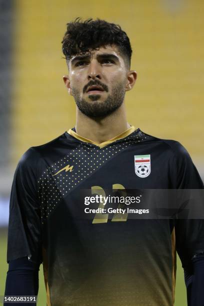 Amir Abedzadeh looks on during the FIFA Friendly Regular Round match between Iran and Algeria at Suheim Bin Hamad Stadium on June 12, 2022 in Doha,...