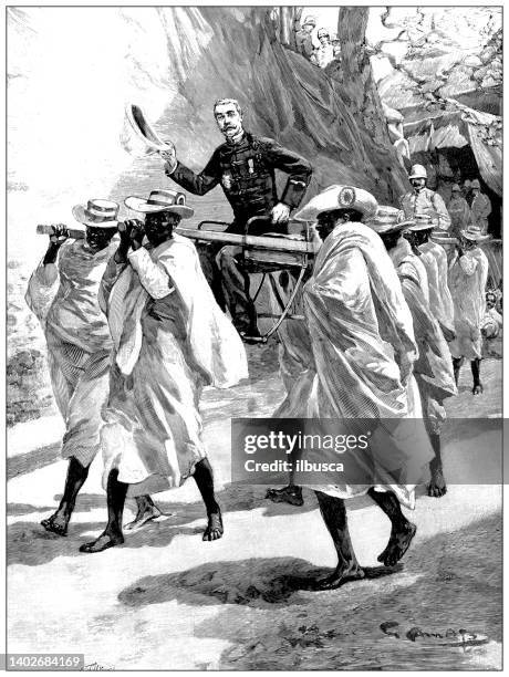 ancient illustration: madagascar, general gallieni - colonialism stock illustrations