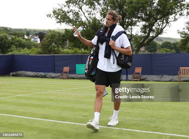 Pierre-Hughes Herbert of France acknowledges the crowd following victory in the ATP match between Pierre-Hughes Herbert of France and Henri Laaksonen...
