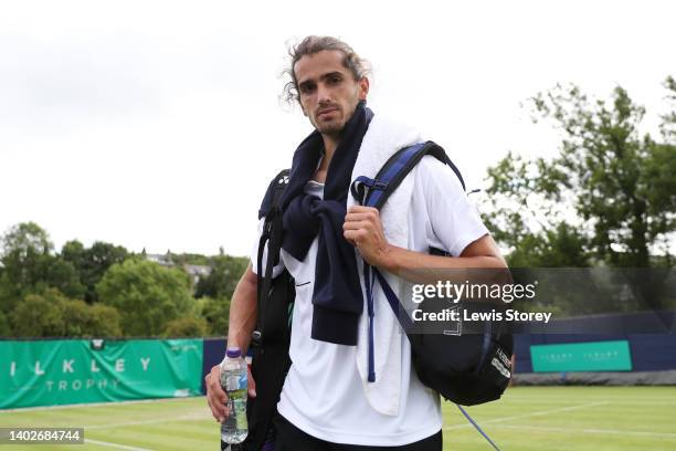 Pierre-Hughes Herbert of France looks on following victory in the ATP match between Pierre-Hughes Herbert of France and Henri Laaksonen of of...