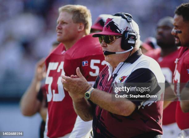 Buddy Ryan, Head Coach for the Arizona Cardinals calls the play from the side line during the National Football Conference East Division game against...