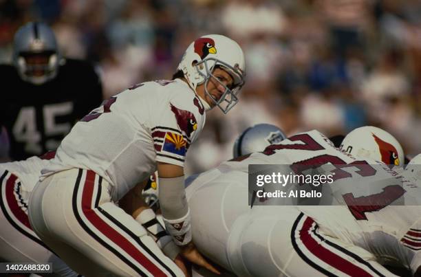 Gary Hogeboom, Quarterback for the Phoenix Cardinals calls the play on the line of scrimmage during the National Football Conference East Division...