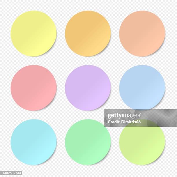 realistic paper stickers set on transparent background - pastel colored stock illustrations