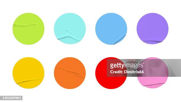 stockillustraties, clipart, cartoons en iconen met realistic set of paper stickers with folds. - orange peel