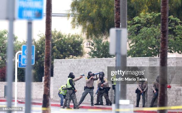 Los Angeles County Sheriff’s deputies take part in an active shooter response training drill at Lakewood Center Mall on June 13, 2022 in Lakewood,...