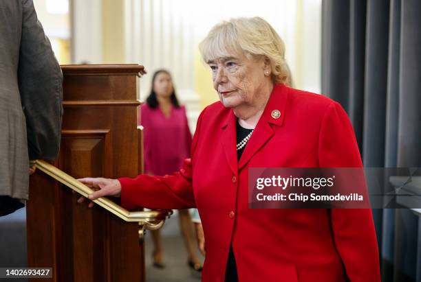 Rep. Zoe Lofgren arrives for a hearing by the Select Committee to Investigate the January 6th Attack on the U.S. Capitol in the Cannon House Office...