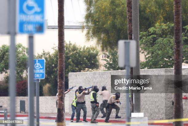 Los Angeles County Sheriff’s deputies take part in an active shooter response training drill at Lakewood Center Mall on June 13, 2022 in Lakewood,...