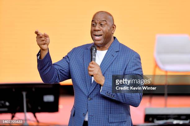Magic Johnson speaks during When We All Vote Inaugural Culture Of Democracy Summit on June 13, 2022 in Los Angeles, California.