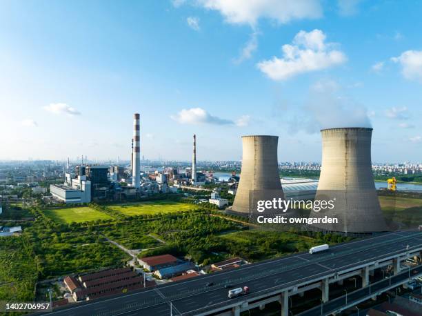 aerial view of thermal power generation - coal ストックフォトと画像