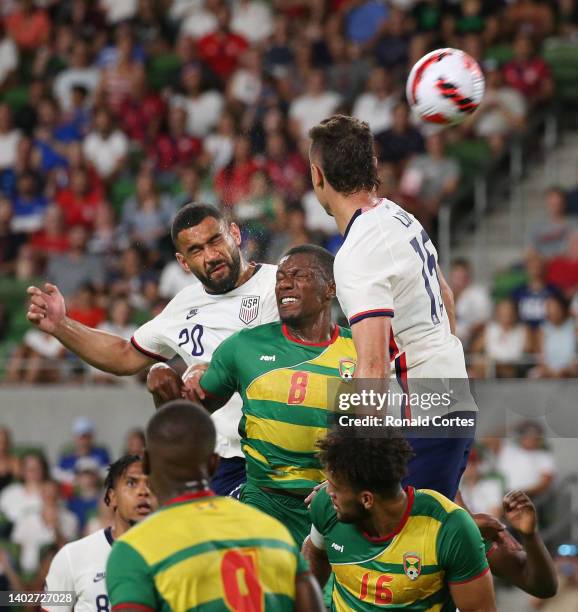 Cameron Carter-Vickers of the United States fights for the ball with Alexander McQueen of Grenada during CONCACAF Nations League match between...