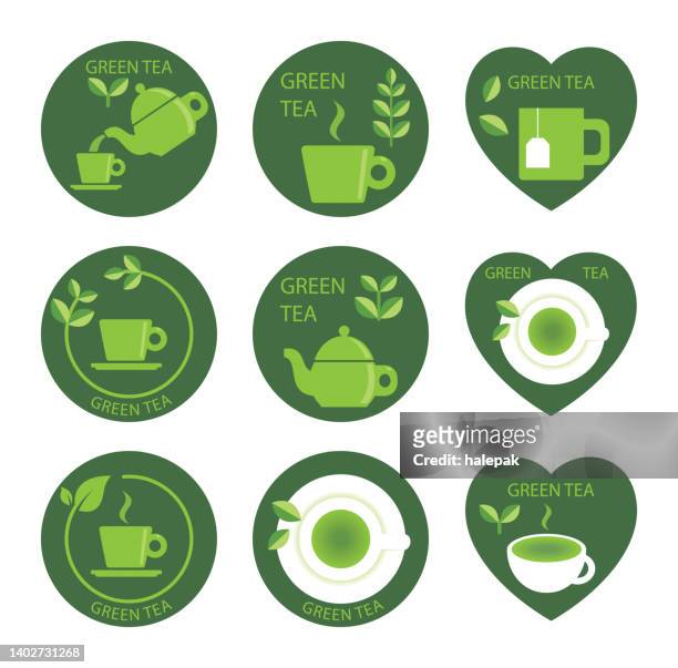 bildbanksillustrationer, clip art samt tecknat material och ikoner med green tea icons - green tea