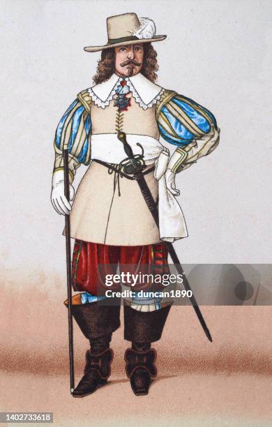 french soldier, officer, sword, musketeer boots, military costumes of 17th century, history - 17世紀風格 幅插畫檔、美工圖案、卡通及圖標