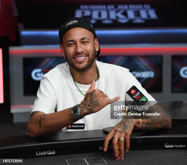 Brazilian Pro Footballer Neymar da Silva Santos Júnior plays at the 2022 World Series of Poker at Bally's Las Vegas on June 13, 2022 in Las Vegas,...