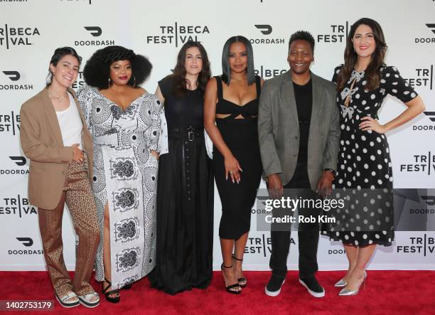 Cast members Roberta Colindrez, Gbemisola Ikumelo, Abbi Jacobson, Chante Adams, Lea Robinson and D’Arcy Carden attend the premiere of "A League Of...
