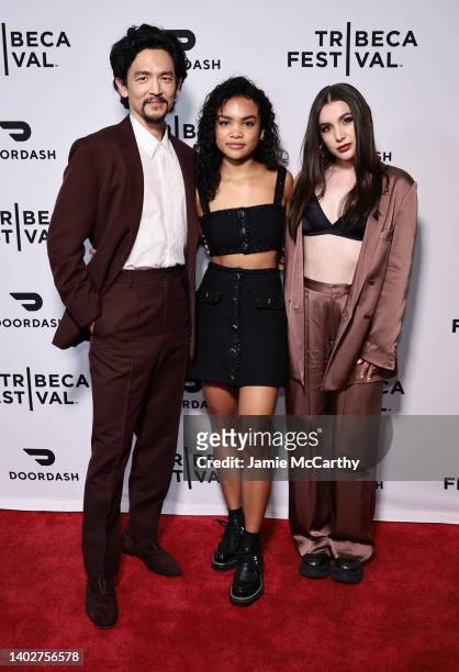 John Cho, Mia Isaac, and Hannah Marks attend "Don't Make Me Go" premiere during the 2022 Tribeca Festival at SVA Theater on June 13, 2022 in New York...