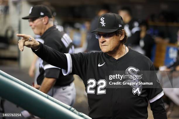 Manager Tony La Russa of the Chicago White Sox looks on while playing the Detroit Tigers at Comerica Park on June 13, 2022 in Detroit, Michigan.