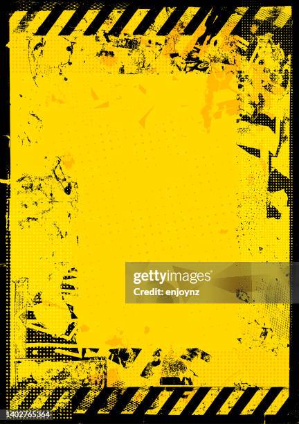 yellow grunge warning construction frame - graphic poster stock illustrations