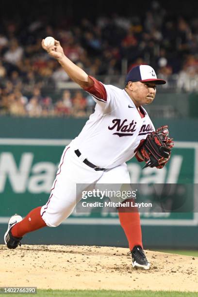 Erasmo Ramirez of the Washington Nationals pitches in the third inning during a baseball game against the Atlanta Braves at Nationals Park on June...