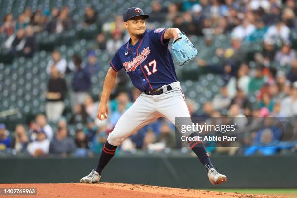 Chris Archer of the Minnesota Twins pitches against the Seattle Mariners during the first inning at T-Mobile Park on June 13, 2022 in Seattle,...