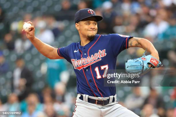 Chris Archer of the Minnesota Twins pitches against the Seattle Mariners during the first inning at T-Mobile Park on June 13, 2022 in Seattle,...