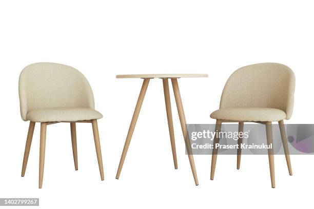 modern wood table and chair isolated on white background with clipping path - stuhl stock-fotos und bilder