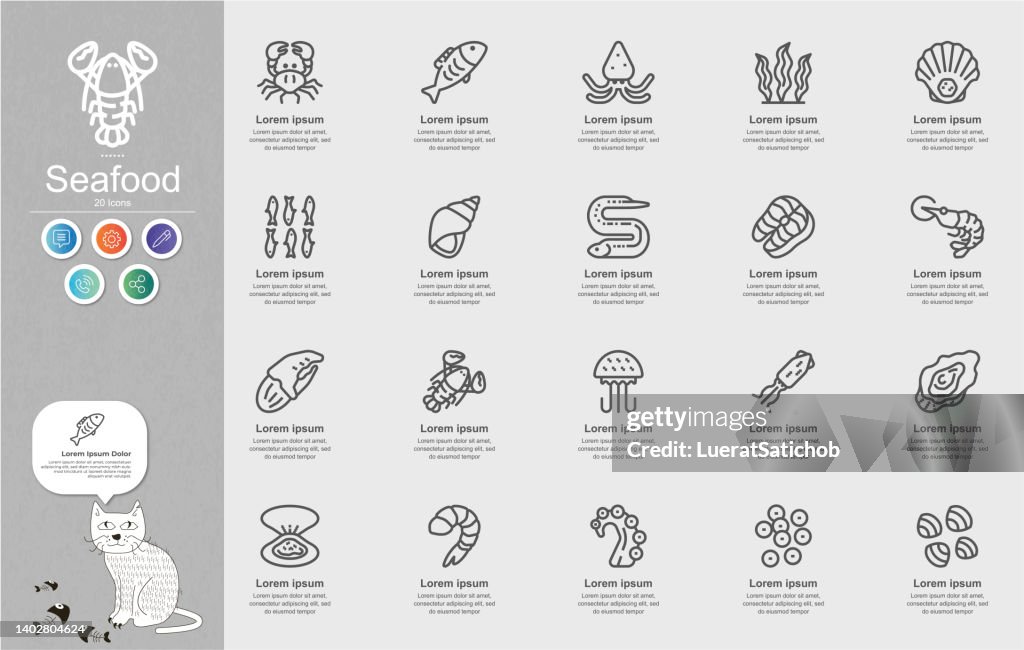 Seafood Line Icons Content Infographic