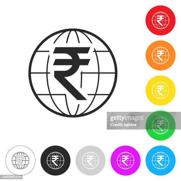 globale indische rupie. symbol auf bunten schaltflächen - indian currency stock-grafiken, -clipart, -cartoons und -symbole