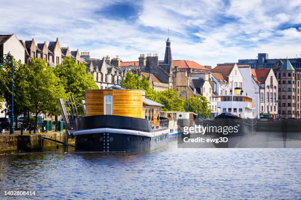 holidays in scotland - scenic leith harbour on the north east side of scotland's capital city of edinburgh - midlothian scotland stock pictures, royalty-free photos & images