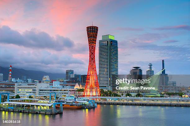 night view of kobe port - kobe japan ストックフォトと画像