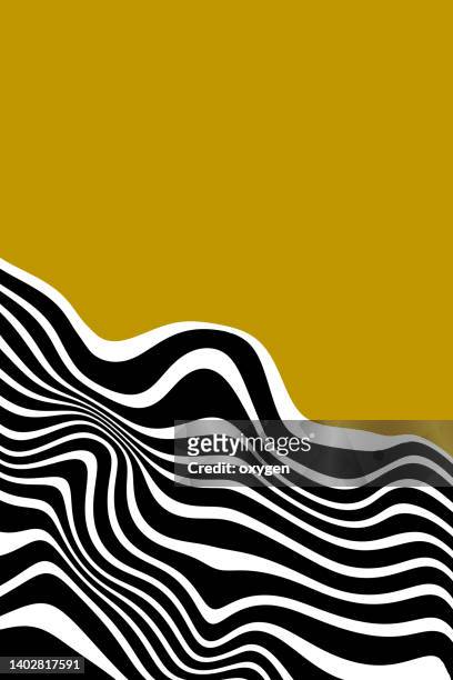 abstract white and black  lines design on yellow background. pattern with optical illusion. abstract 3d geometrical background - zebra print stockfoto's en -beelden