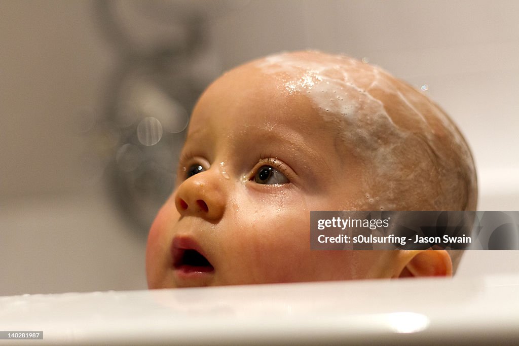 Bubble bath baby boy