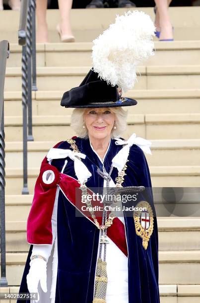 Camilla, Duchess of Cornwall attends the Order Of The Garter Service at St George's Chapel on June 13, 2022 in Windsor, England. The Order of the...