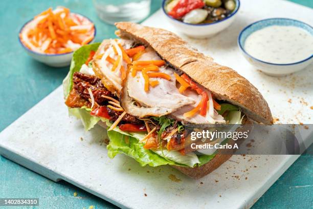 roast pork sandwich ciabatta - ciabatta stock pictures, royalty-free photos & images