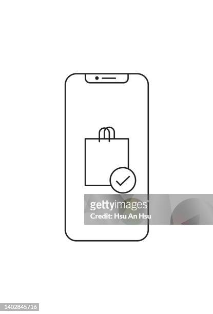 ilustrações de stock, clip art, desenhos animados e ícones de shopping bag mobile icon vector illustration in monochrome color. - mall