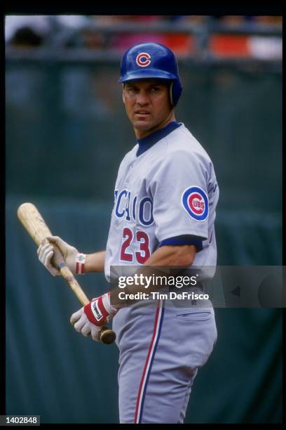 Second baseman Ryne Sandberg of the Chicago Cubs stands on the field during a game against the Colorado Rockies at Coors Field in Denver, Colorado....