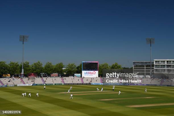 General view during the LV= Insurance County Championship match between Hampshire and Yorkshire at Ageas Bowl on June 14, 2022 in Southampton,...