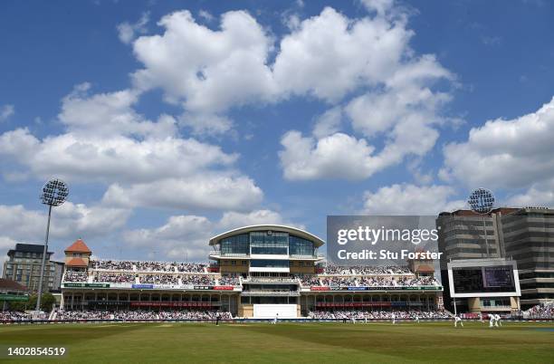 General view of the action as the crowd are let in for free during day five of the Second Test Match between England and New Zealand at Trent Bridge...