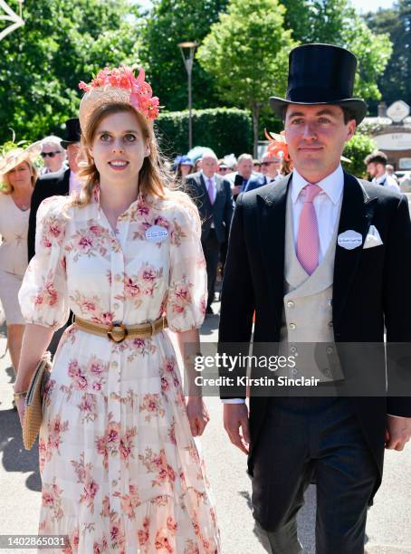 Princess Beatrice and Edoardo Mapelli Mozzin arrive at Royal Ascot 2022 at Ascot Racecourse on June 18, 2022 in Ascot, England.