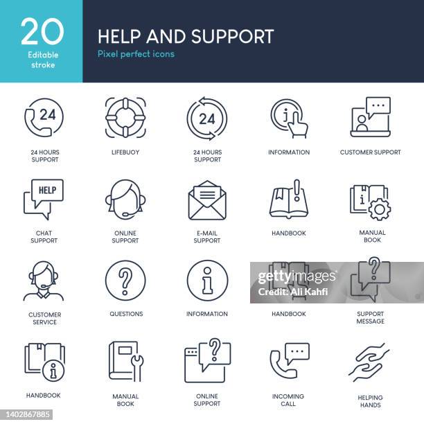 hilfe und support - satz des symbolvektors "dünne linie" - rettungsring stock-grafiken, -clipart, -cartoons und -symbole