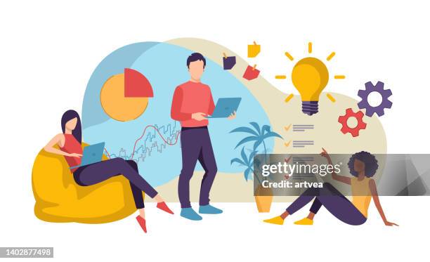 business concept illustration on the subject of teamwork - colleague stock illustrations