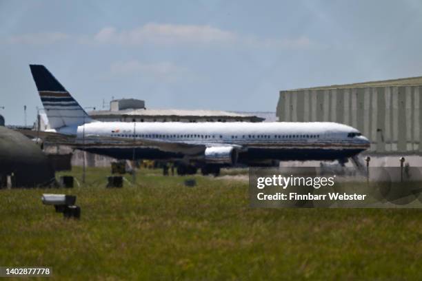 Rwanda deportation flight EC-LZO Boeing 767 at Boscombe Down Air Base, on June 14, 2022 in Boscombe Down. The Court of Appeal yesterday rejected a...