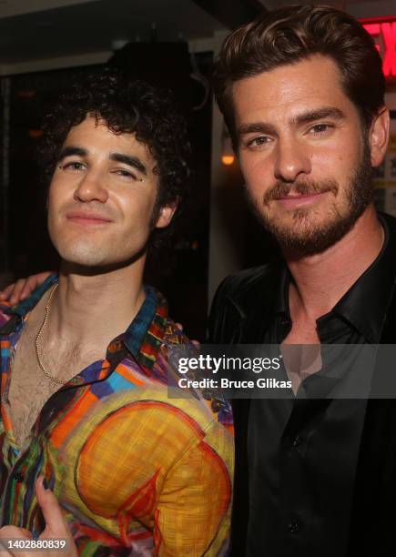 Darren Criss and Andrew Garfield Andrew Garfield pose at the House of Suntory Hosts the 2022 Tony Awards After, After Party at Pebble Bar on June 12,...