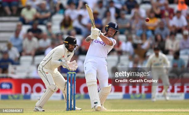Ben Stokes of England bats during day five of Second LV= Insurance Test Match between England and New Zealand at Trent Bridge on June 14, 2022 in...